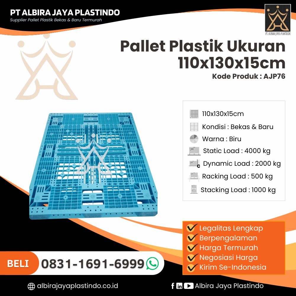 Pallet Plastik Bekas/Baru Ukuran 110x130x15 cm - AJP76