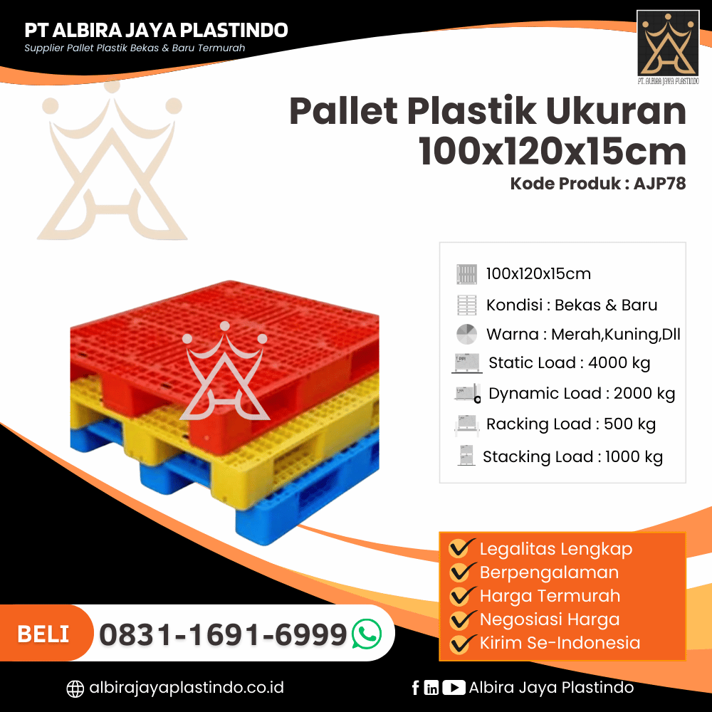 Pallet Plastik Bekas/Baru Ukuran 100x120x15 cm - AJP78